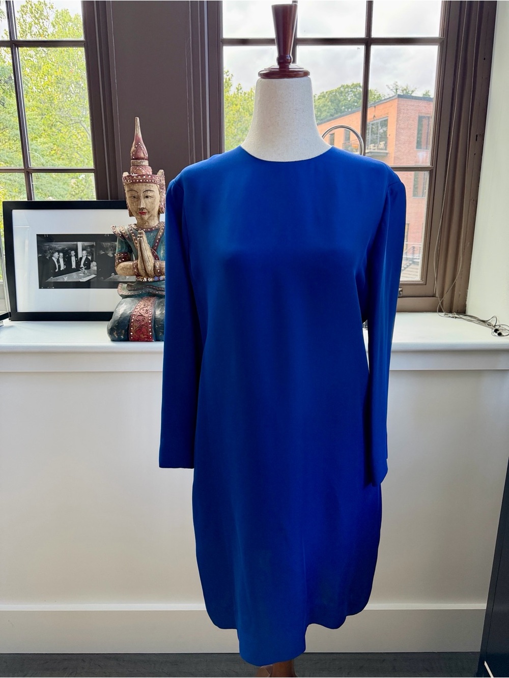 NWT 2011 CELINE Long Sleeve Shift Royal Blue Size 42 / US 8-10